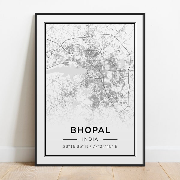 Bhopal City Map Print, Street Map Poster, Home Decor, Wall Art, Gift Ideas