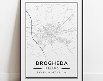 Drogheda City Map Print, Street Map Poster, Home Decor, Wall Art, Gift Ideas