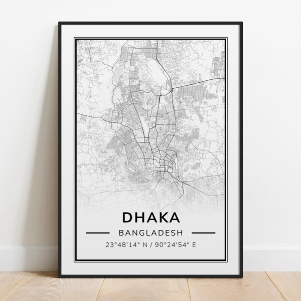 Dhaka City Map Print, Street Map Poster, Home Decor, Wall Art, Gift Ideas