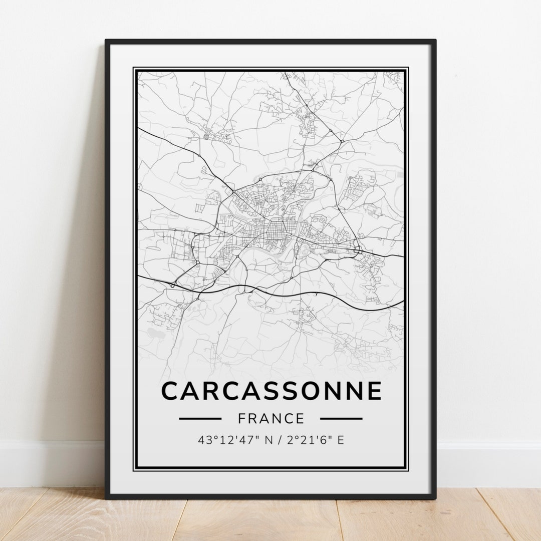 Carcassonne City Map Print, Street Map Poster, Home Decor, Wall Art