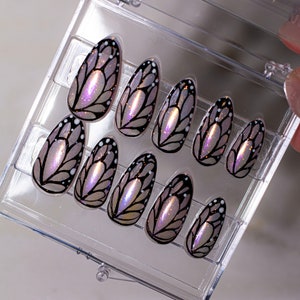 Iridescent Chrome Butterfly Press On Nails