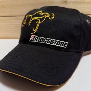 Vintage Trucker Hat &quot;Bridgestone Racing Tires&quot; adjustable cotton strap & NEVER worn Blue Low Profile