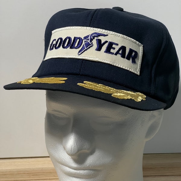 1970's Vintage Goodyear Trucker Hat  Cotton Hat adjustable Snap Back Cap Blue Original Patch Logo Made in the USA by Swingster