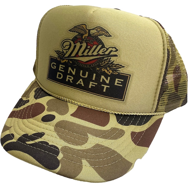 Vintage Miller Genuine Draft Trucker Hat Mesh Hat adjustable Snap Back Cap Camo Green