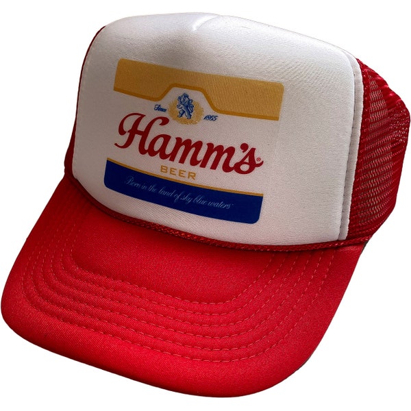 vintage Hamm's Beer Trucker Hat Mesh Hat Casquette réglable à bouton-pression arrière rouge