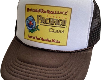 Pacifico Beer Vintage Trucker Hat Mesh Hat adjustable Snap Back Cap Brown