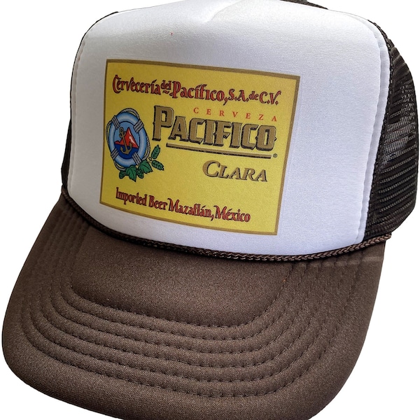 Pacifico Beer Vintage Trucker Hat Mesh Hat adjustable Snap Back Cap Brown