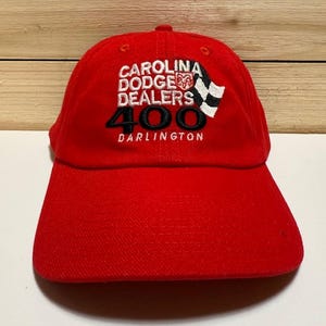 Vintage Trucker Hat &quot;2003 Carolina Dodge Dealers 400&quot; NASCAR race @ Darlington SC & Red adjustable Velcro Strap &quot;Grab Life by the Horns&quot;