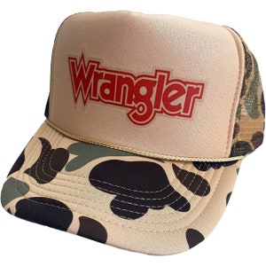 Vintage Wrangler Trucker Hat Mesh Hat adjustable Snap Back Cap Camo
