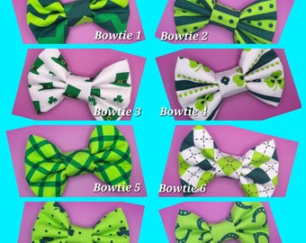 St. Patrick's Day Dog Bowtie, Green & White Cotton Collar Accessory