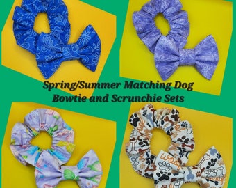 Ensembles printemps/été de nœuds papillon et chouchous assortis pour chiens/imprimés estivaux amusants en bleu, violet, marron, papillons et fleurs