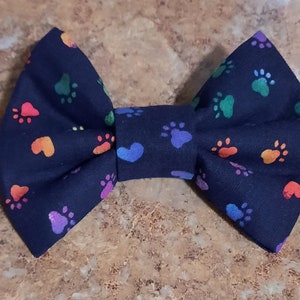 Lassie&#39;s &quot;A Colorful Paw Print and Heart Sprinkled Dark Blue Kind of Day&quot; Dog Bowtie