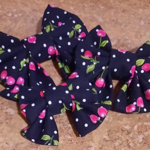 Cherry Polka Dot Dog Bow - Slide On Collar - Handmade Cotton