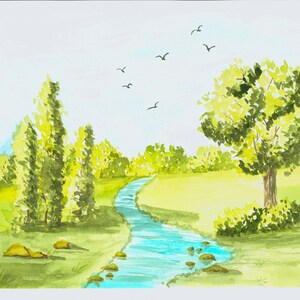 Watercolor Art Landscape Woods Painting, Original Art, 8.5 x 11 Print