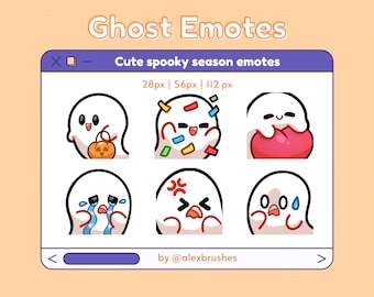 6 Cute ghost emotes | Cute halloween twitch emotes | Discord spooky season server emotes | Emotes bundle pack