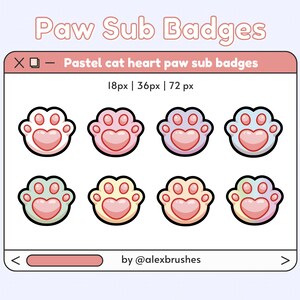Cute pastel paws twitch sub badges, cute toe beans, aesthetic badges for streamers, kawaii rainbow streamer