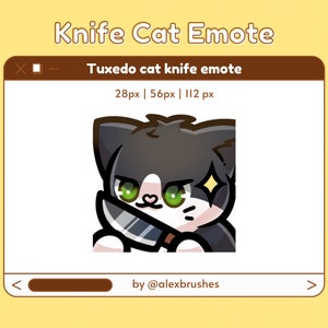 Tuxedo knife cat emote | Black and white cat emote | Cat emotes | Twitch knife emote | Twitch emote