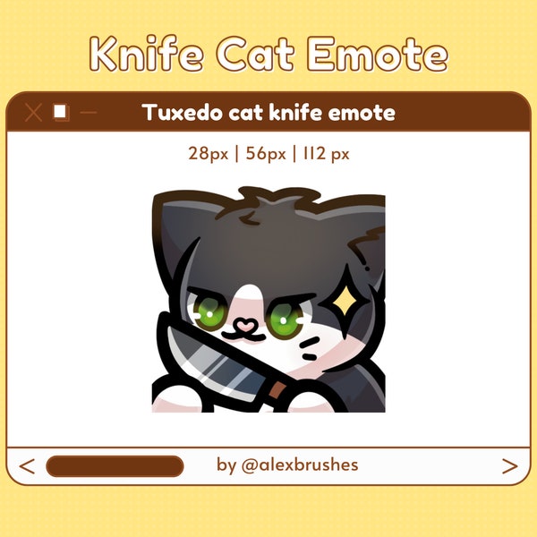 Tuxedo knife cat emote | Black and white cat emote | Cat emotes | Twitch knife emote | Twitch emote