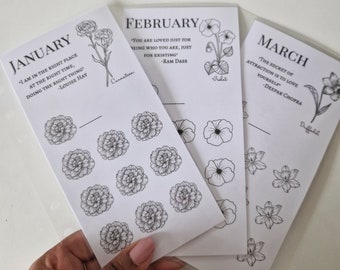 2024 Monthly Flower Savings Challenge | 2024 Monthly Flower Savings Challenge | Envelope | Insert | Affirmation Quotes