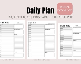 Daily planner, Printable planner, Direct download, A4 daily planner, A5 daily planner, Letter daily planner