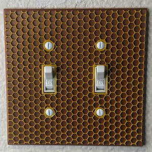 Honeycomb Double Toggle Light Switch Cover Plate for Bedroom or Living Room Decor, Bee Hive Wall Plate Cover, Modern Honey Bee Switch Cover