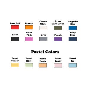 May include: A color palette featuring various hues, including Lava Red, Orange, Cotton White, Army Dark Green, and Sapphire Blue. The image also displays a selection of pastel colors, such as Pastel Yellow, Mint, Peach, Candy, and Ice. The text "Pastel Colors" is also present.