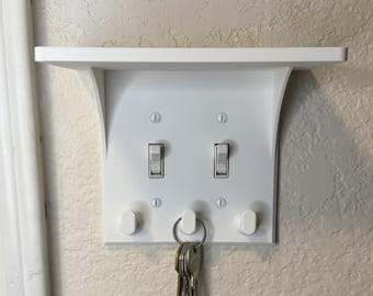 Double Toggle Light Switch Cover with Built In Top Shelf Platform and Convenient Key Holder Organizer for Entryway Storage