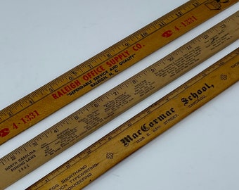 Choice of 3 Vintage Rulers, vintage Raleigh NC wood ruler 15, vintage NC  wood fishing laws ruler 12, vintage Chicago ruler 12