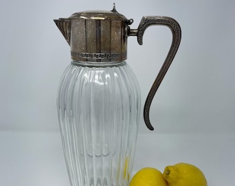 1920&#39;s Silver plate and Glass Carafe, antique water pitcher, vintage water pitcher, antique water pitcher with ice insert, 1920&#39;s dining