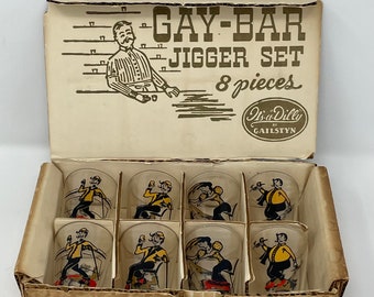 1960's S/8 Jigger or Shot Glass set by Gailstyn in Original Box, 8 matching shot glasses, 1960's shot glasses, vintage shot glass set