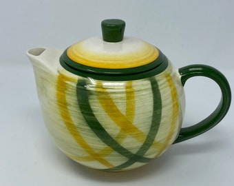 Vernonware Gingham Tea Pot, green and yellow plaid china, Vernonware china, 1950's retro china, Gingham China