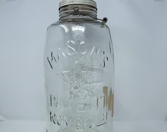 18.5" h Clear vintage large Mason Glass Jar, Cates Pickle Jar, vintage pickle jar, 4 gallon Mason jar, star & eagle patent Nov. 30th 1858,
