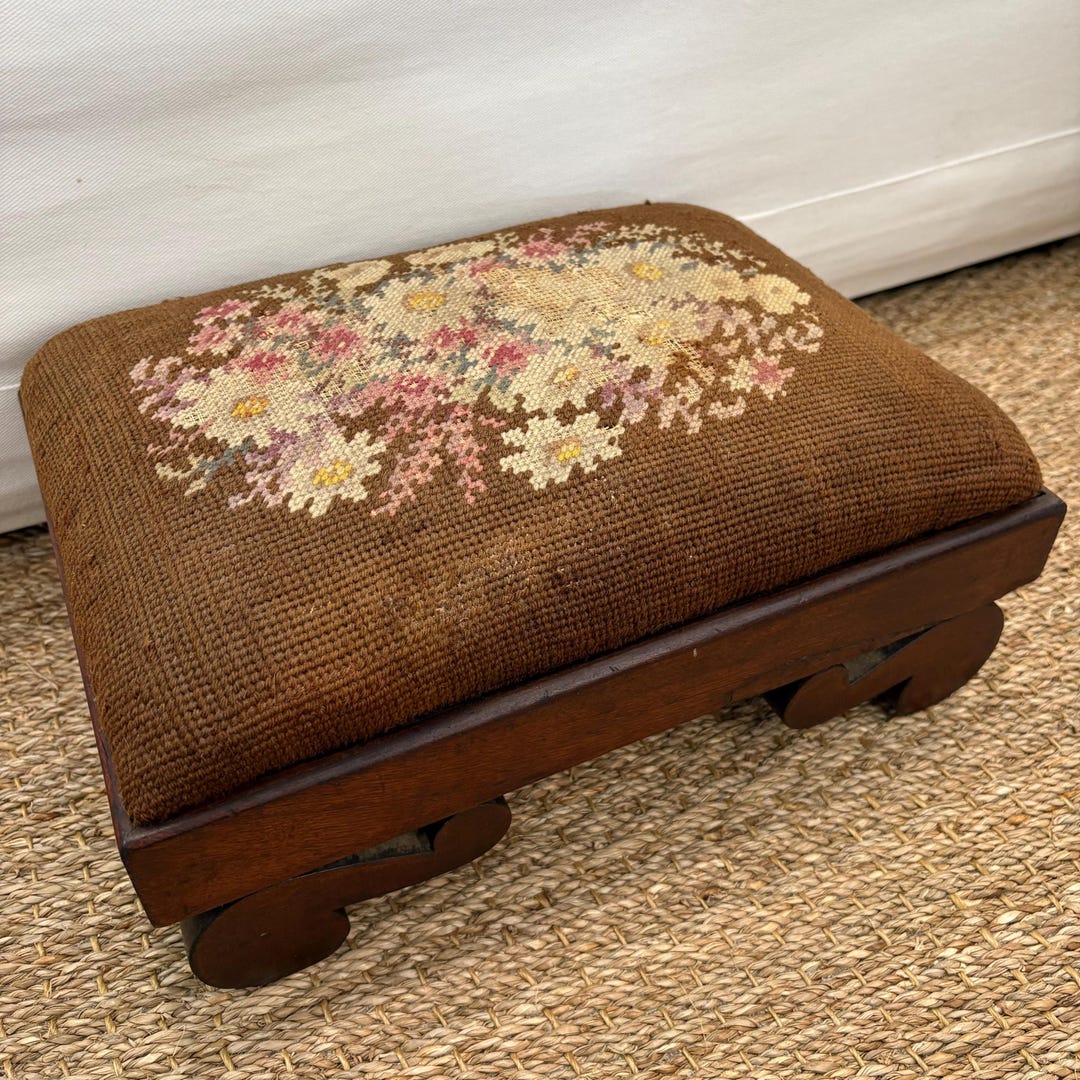 Antique Foot Stool With Original Needlepoint Cover - Etsy