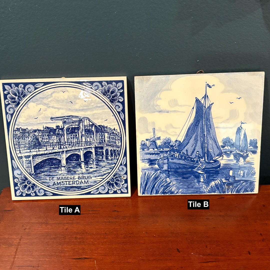 Delft Blue Tile: Hand-painted Windmill or Amsterdam Bridge Scene - Etsy