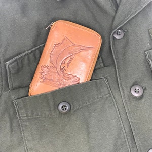 Vintage Leather Fishing Wallet for Lures and Hooks - Sailfish Embossing