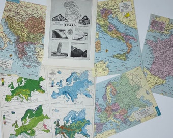 1962 European Maps and Encyclopedia Pages: France, Italy, Greece, Bulgaria, Romania, Yugoslavia, Albania, Europe scrapbooking maps & graphic