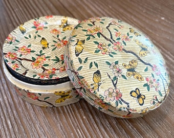 Paper Mache Coaster Set Japan, vintage butterfly/dogwood coaster set, butterfly trinket dish set, 8 butterfly and dogwood coasters in box.