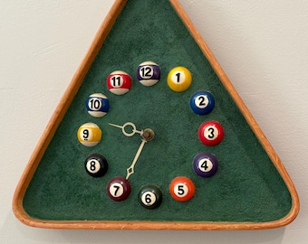 Vintage Billiards Wall Clock, good working condition by Kirch. Unique and charming billiards wall clock, game room decor, billiards decor