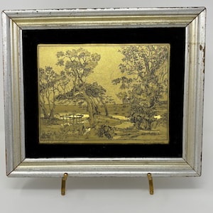 Vintage Nantucket Foil Etching by Lionel Barrymore in Gilt Frame