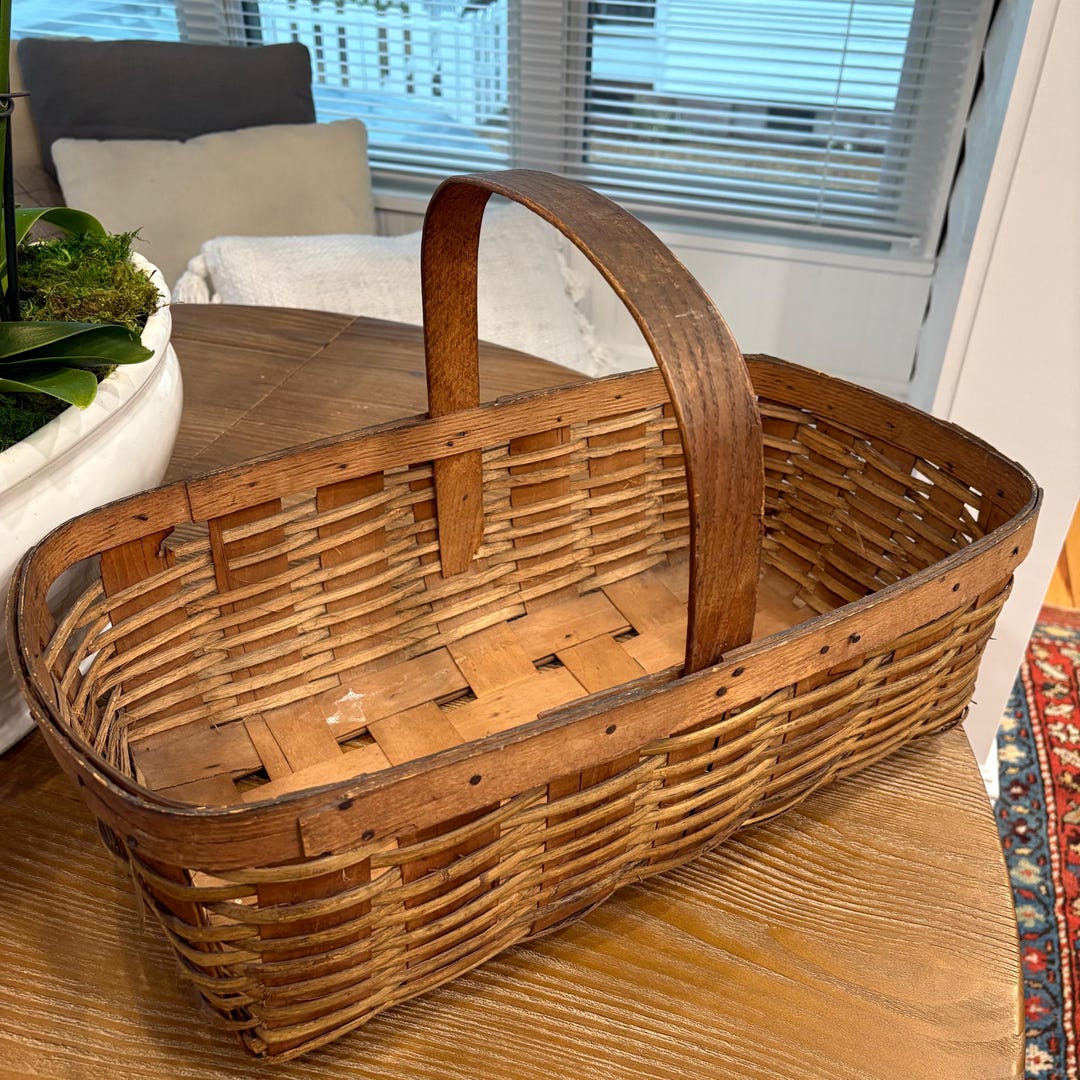 Antique Gathering Basket, Split Oak and Reed Basket, Country Basket ...
