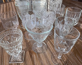 Choice of Vintage Pressed Glass Goblets, antique pressed glass goblet, vintage pressed glass goblet, vintage dining, mix & match goblets