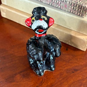 Vintage Poodle Redware Figurine, hand painted poodle figurine, Made in Japan, redware figurine, MCM poodle figurine, mid-century poodle