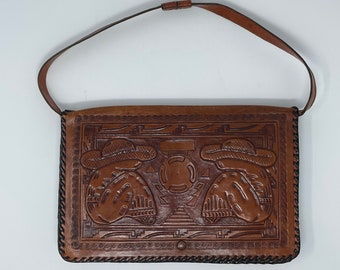 Vintage Tooled Leather Purse, vintage Mexico leather purse, vintage leather purse, tooled leather purse, vegetable leather purse, 1970 purse