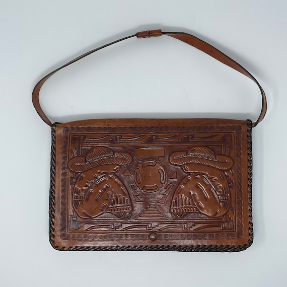 Vintage Tooled Leather Purse, Vintage Mexico Leather Purse  