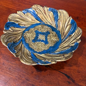 9&quot; Italian Florentine Bowl, royal blue & gold bowl, antique Florentine bowl, vintage Florentine bowl, Made in Italy bowl, Florentine bowl.