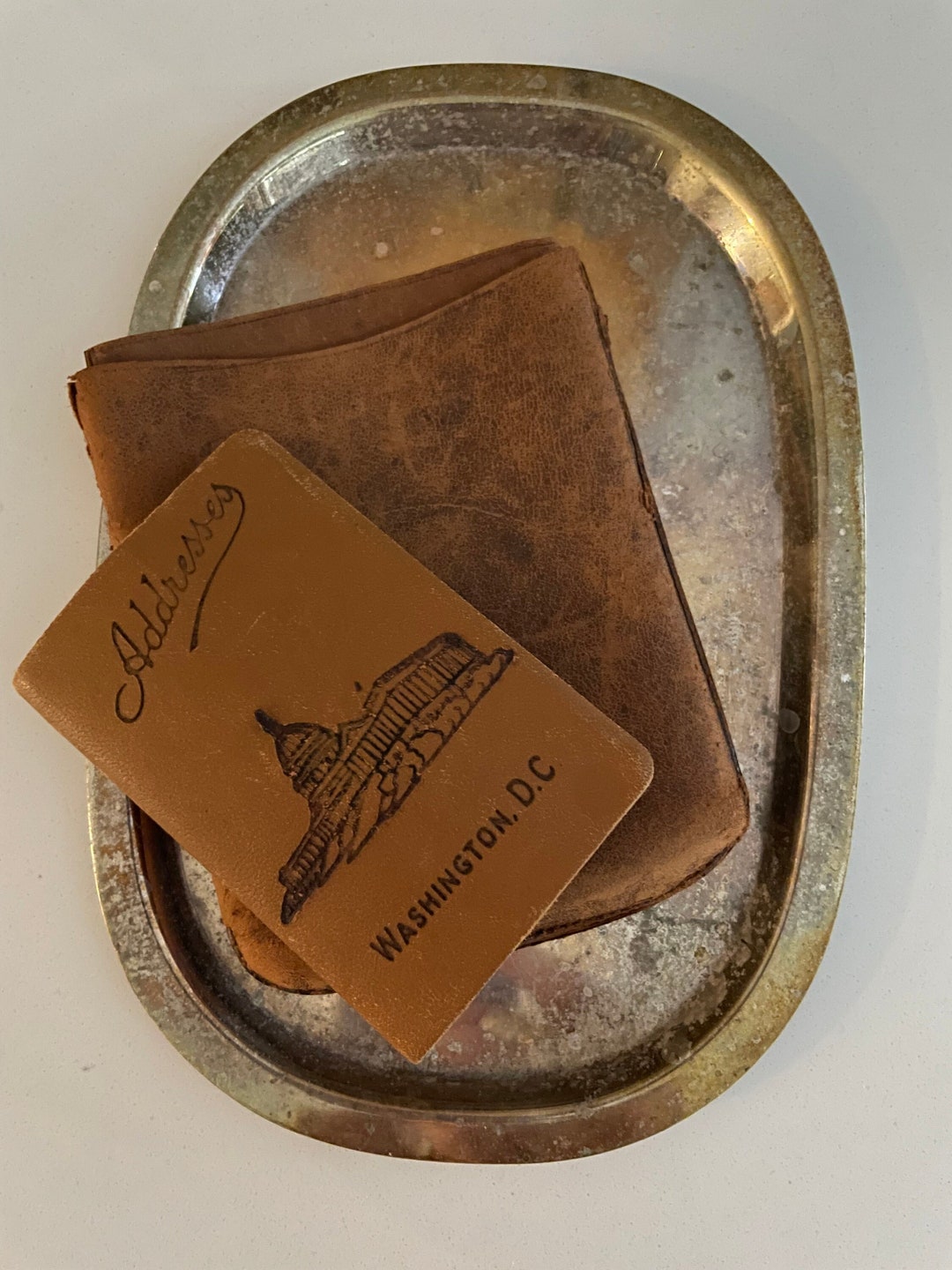 Washington DC Vintage Pocket Leather Address Book, Embossed Leather