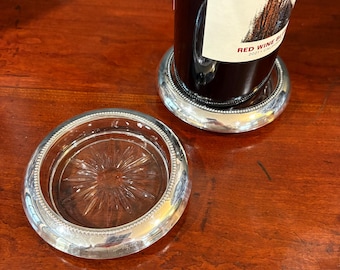 Sterling Wine Coasters, 2 available, Sterling coaster Frank M. Whiting & Co., sterling coaster for standard wine bottle, Sterling coaster