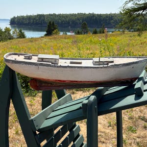 Antique Solid Wood Boat Model 30&quot; nautical decor, antique boat model, coastal decor, beach decor, vintage solid wood boat model all original