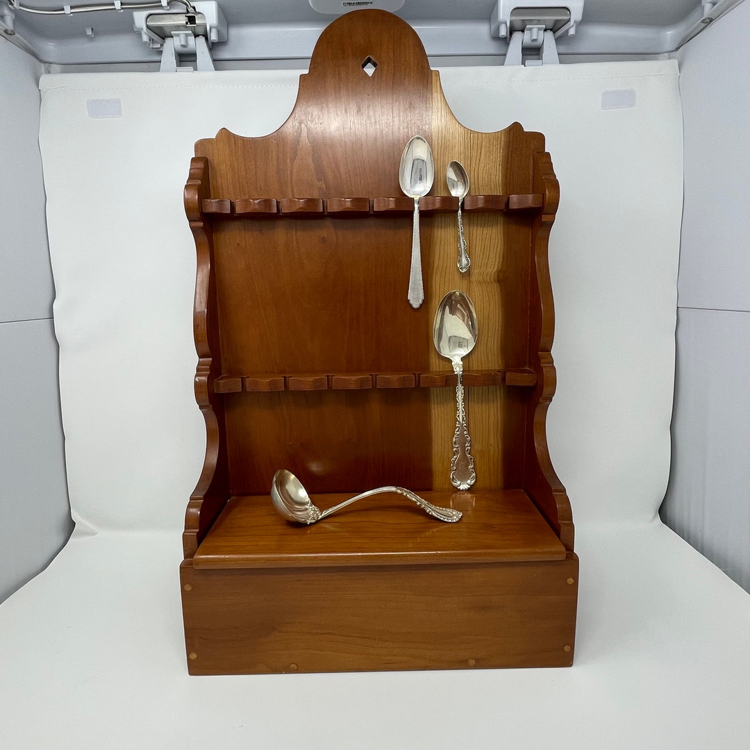 Handmade Cherry Wood Silverware Wall Display Cabinet: Vintage Spoon ...