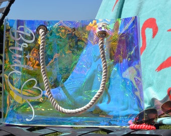 Bride Tote Bag: Holographic Beach Bag, Bridal Gift